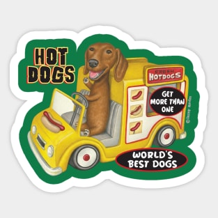 fun cute awesome Doxie Dachshund in Yellow Hotdog Truck Sticker